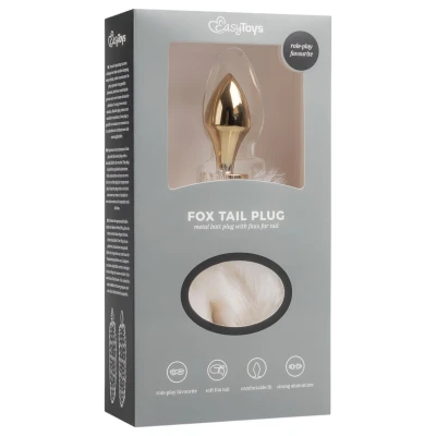 EasyToys Fox NO13 - fém butt plug rókafarokkal, anál plug (arany-fehér)