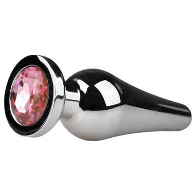 EasyToys Metal No.11 - pink köves kúp anál plug (ezüst, 3,5 cm)