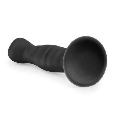 EasyToys Ribbed - tapadókorongos anál dildó (14 cm, fekete)
