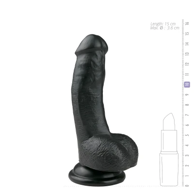EasyToys - tapadókorongos, herés dildó (15 cm, fekete)