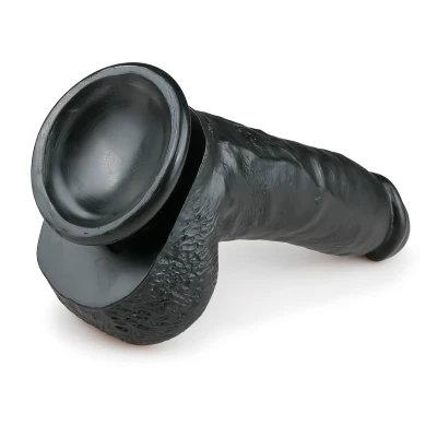 EasyToys - tapadókorongos, herés dildó (20 cm, fekete)