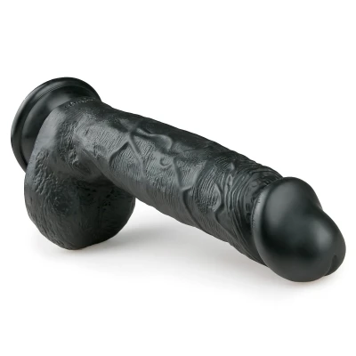 EasyToys - tapadókorongos, herés dildó (22,5 cm, fekete)