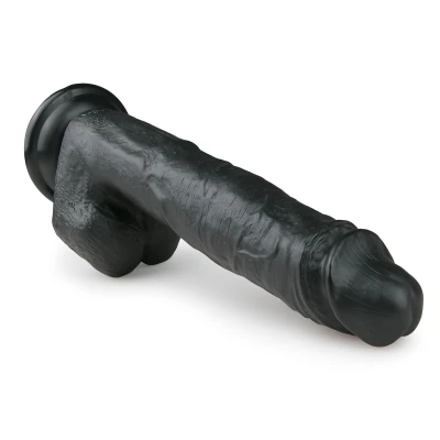 EasyToys - tapadókorongos, herés nagy dildó (26,5 cm, fekete)