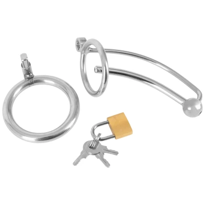 fetish collection - acél péniszketrec üreges húgycsőpálcával (ezüst)