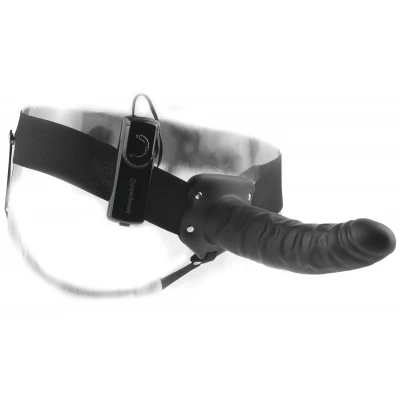 Pipedream Fetish Strap-On 8 - felcsatolható üreges vibrátor (fekete)
