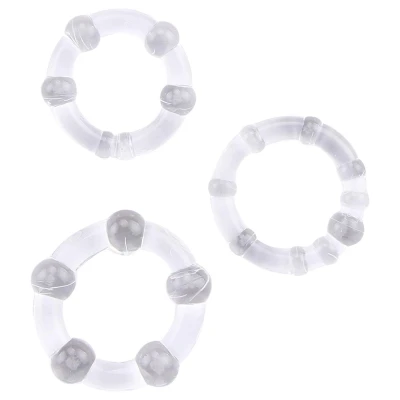 GK Power Beaded - gyöngyös péniszgyűrű szett (áttetsző) - 3 db