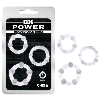 GK Power Beaded - gyöngyös péniszgyűrű szett (áttetsző) - 3 db