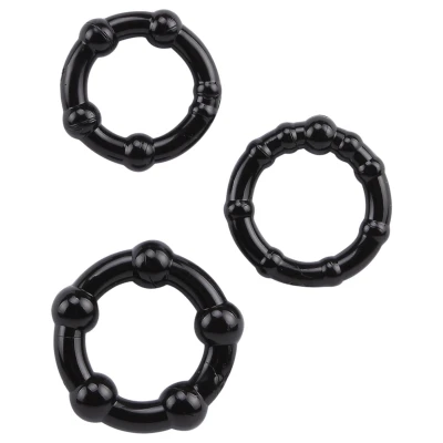 GK Power Beaded - gyöngyös péniszgyűrű szett (fekete) - 3 db