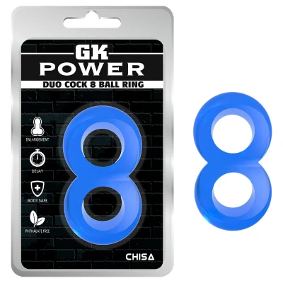 GK Power Duo Cock 8 - nyolcas pénisz- és heregyűrű (kék)