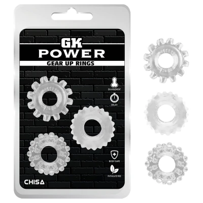 GK Power Gear Up - fogaskerék péniszgyűrű szett (áttetsző)