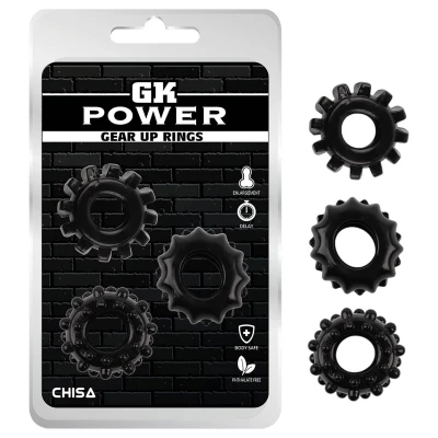 GK Power Gear Up - fogaskerék péniszgyűrű szett (fekete)