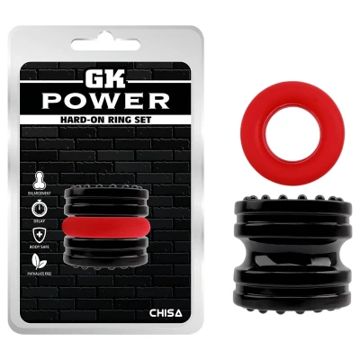 GK Power Hard-on - péniszgyűrű szett (piros, fekete) - 2 db