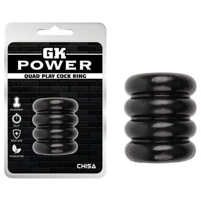 GK Power Quad-play - négyes bordázott péniszgyűrű (fekete)
