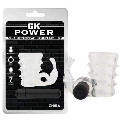 GK Power Screaming Bunny - vibrációs péniszgyűrű csiklóizgatóval (áttetsző)