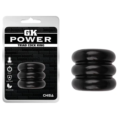 GK Power Triad - hármas bordázott péniszgyűrű (fekete)