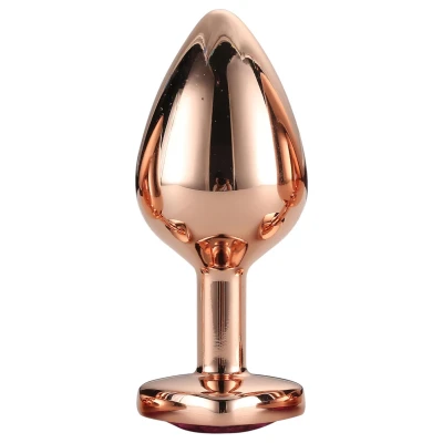 Gleaming Love - alumínium anál plug szív alakú kővel - M (rózsaarany)