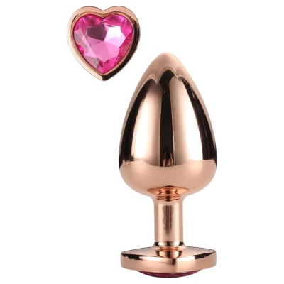 Gleaming Love - alumínium anál plug szív alakú kővel - M (rózsaarany)