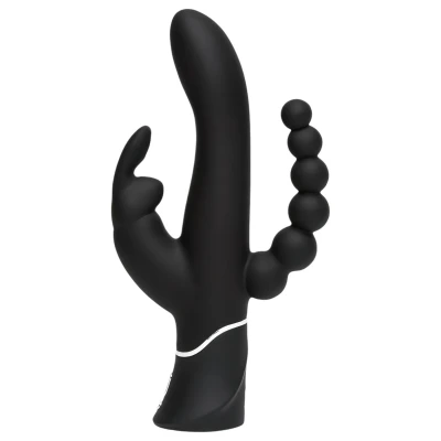 Happyrabbit Triple - akkus csikló- és análkaros vibrátor (fekete)