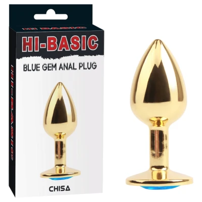 Hi-Basic Blue Gem - fém anál plug kék kristállyal (arany)