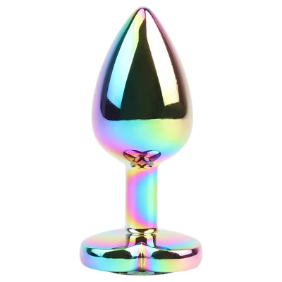 Hi-Basic Rainbow Heart - szivárványszínű fém anál plug szívvel (színes)