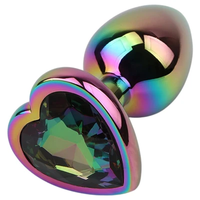 Hi-Basic Rainbow Heart - szivárványszínű fém anál plug szívvel (színes)