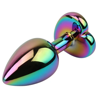 Hi-Basic Rainbow Heart - szivárványszínű fém anál plug szívvel (színes)