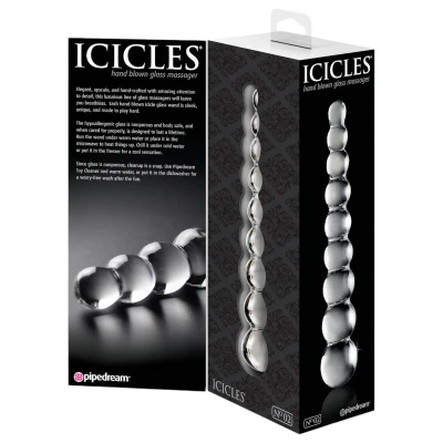 Icicles No. 2 - gömbös üveg dildó (átlátszó)