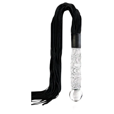 Icicles No. 38 - bőr korbács és üveg dildó (átlátszó-fekete)