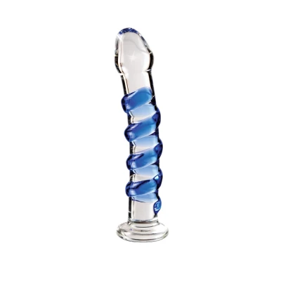 Icicles No. 5 - spirál üveg dildó (átlátszó-kék)