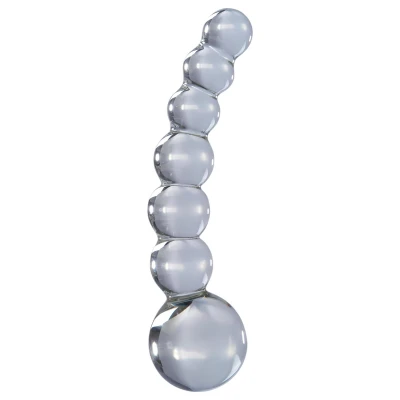 Icicles No. 66 - íves, gömbös, üveg dildó (átlátszó)