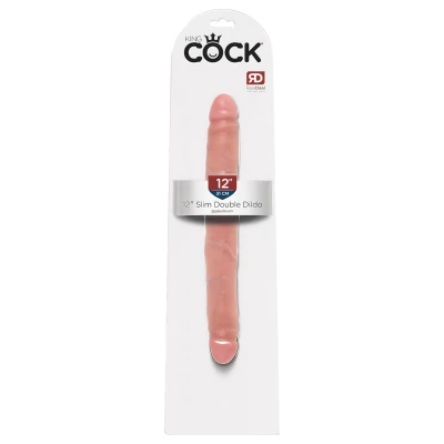 King Cock 12 Slim - élethű dupla dildó (31 cm, testszínű)