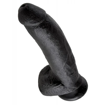 King Cock 9 - nagy tapadókorongos, herés dildó (23 cm, fekete)