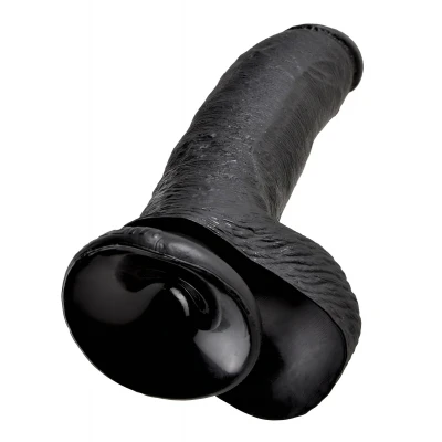 King Cock 9 - nagy tapadókorongos, herés dildó (23 cm, fekete)