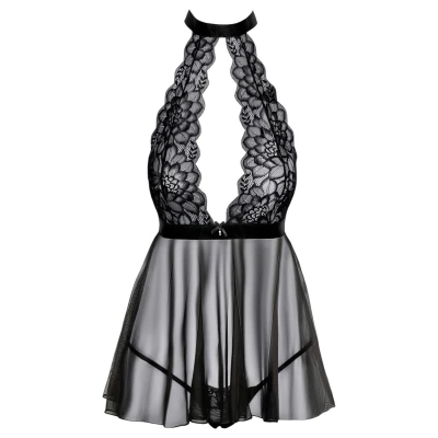 Kissable - nyakpántos, csipke babydoll (fekete)