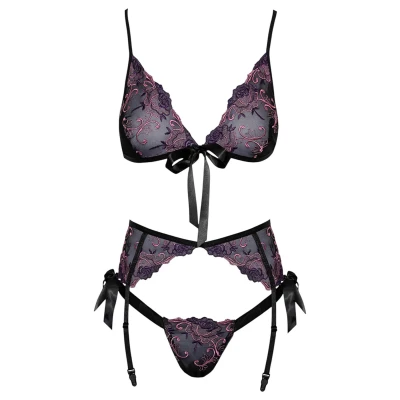 Kissable - pink-lila hímzéses melltartó szett (fekete)