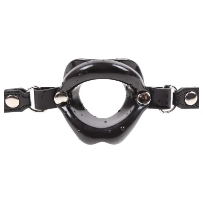 Latetobed - ajak formájú szilikon szájpecek BDSM játékhoz (fekete)