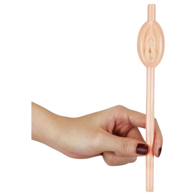 Lovetoy - vagina alakú szívószál lánybúcsú kellék (testszínű)