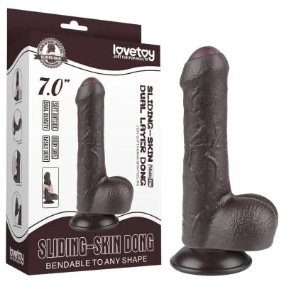 Lovetoy Sliding-Skin - herés kétrétegű dildó - 18,3 cm (barna)