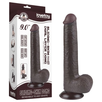 Sliding-Skin - tapadókorongos kétrétegű dildó - 20,8 cm (barna)