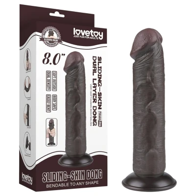 Lovetoy Sliding-Skin - tapadókorongos kétrétegű dildó - 20 cm (barna)