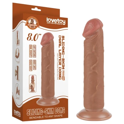Lovetoy Sliding-Skin - tapadókorongos kétrétegű dildó - 20 cm (testszínű)