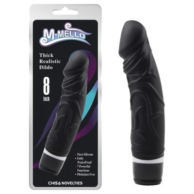 M-Mello Thick Realistic - vastag élethű vibrátor (fekete) - 19,5 cm