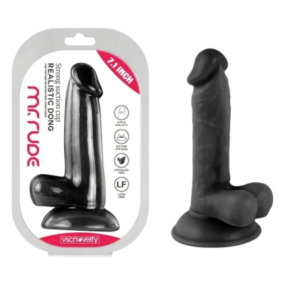 Mr. Rude - tapadókorongos, herés élethű dildó - 17 cm (fekete)
