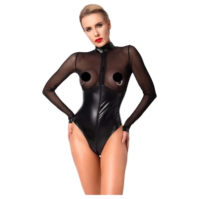 Noir - fényes body átlátszó betéttel (fekete)