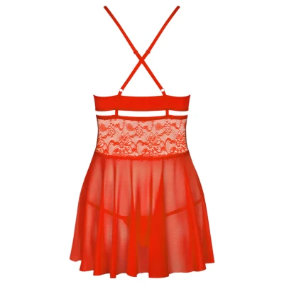 Obsessive 838-BAB-3 - pikáns csipkés babydoll és tanga (piros)