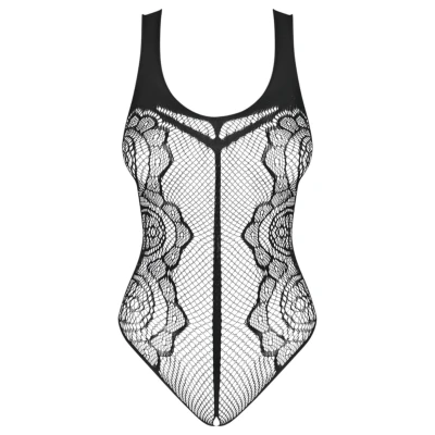 Obsessive B335 - átlátszó, nyitott, fekete body (S-L)