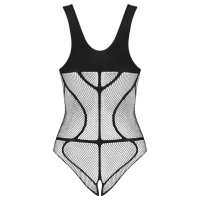 Obsessive B336 - átlátszó, nyitott fekete necc body (S-L)