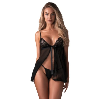 Obsessive Blomentis - csipkés babydoll szett (fekete)