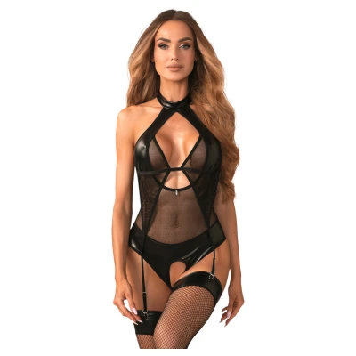 Obsessive Dominna - áttetsző, fényes hatású body (fekete)