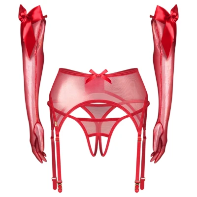 Obsessive Gifty - háromrészes szett harisnyakötővel (piros)